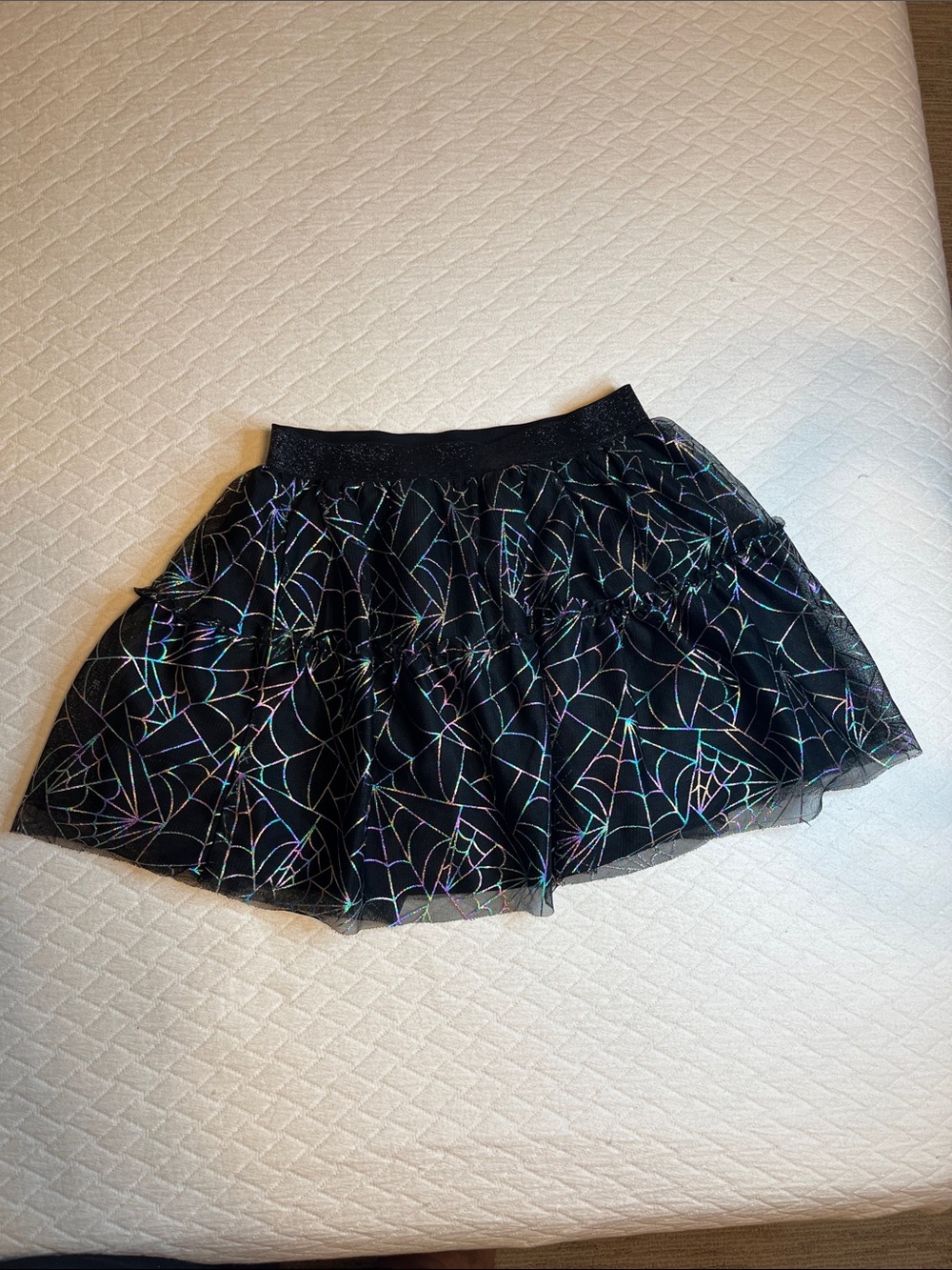 Cat & Jack Black Tiered Skirt with Iridescent Spiderweb Print, Halloween, M (8)
